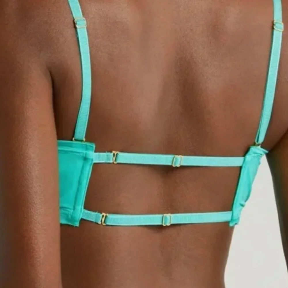 NWT $78 HAH Wired Sheer Mesh Unlined Bra Teal Blue Green Fairy Sz 30-38B
